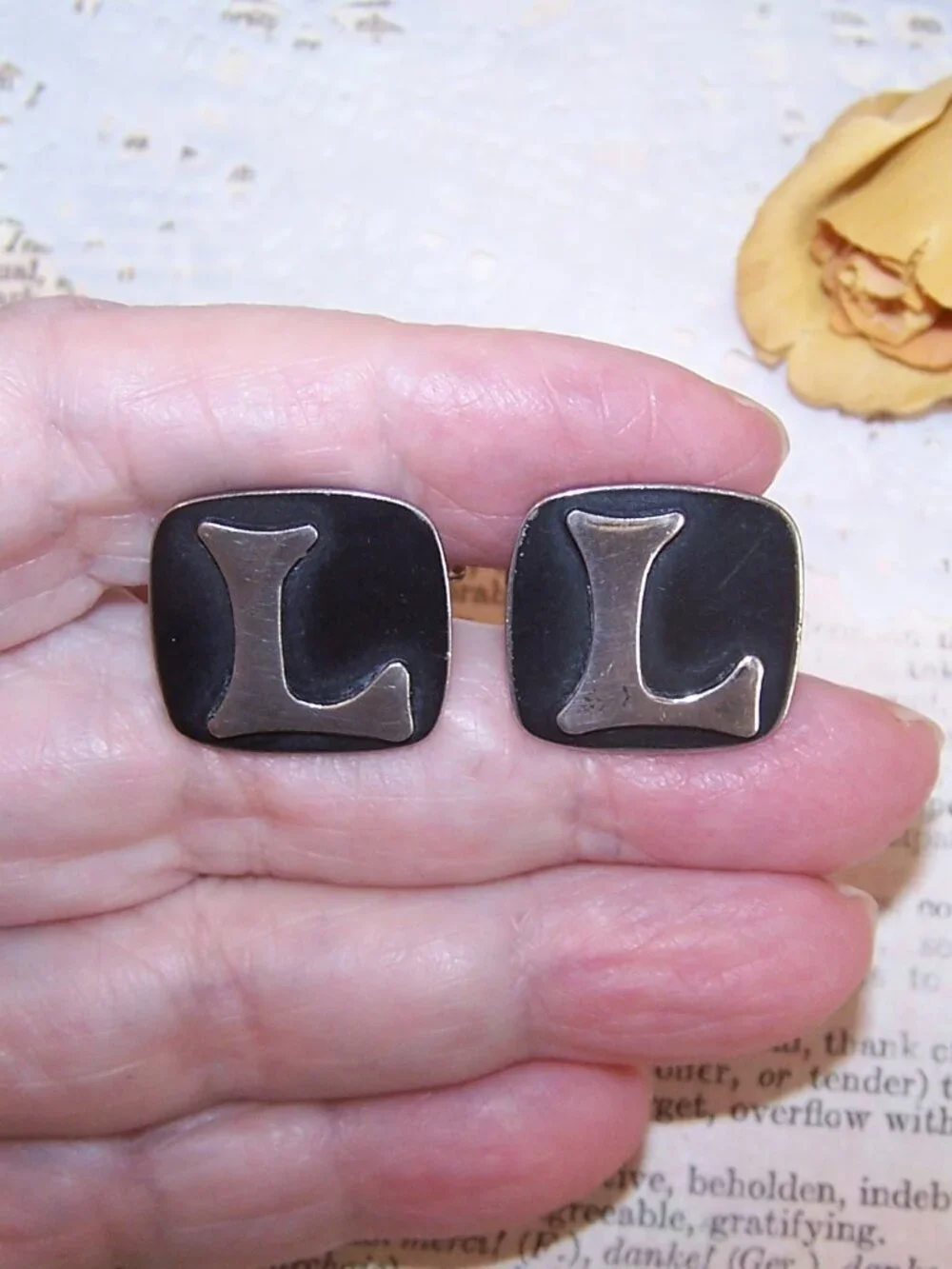 JOSE LUIS FLORES JLF Taxco Mexico Eagle 3 Sterling Silver Cufflinks - Initial L